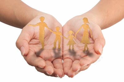Family scooped in hands wit affirmations